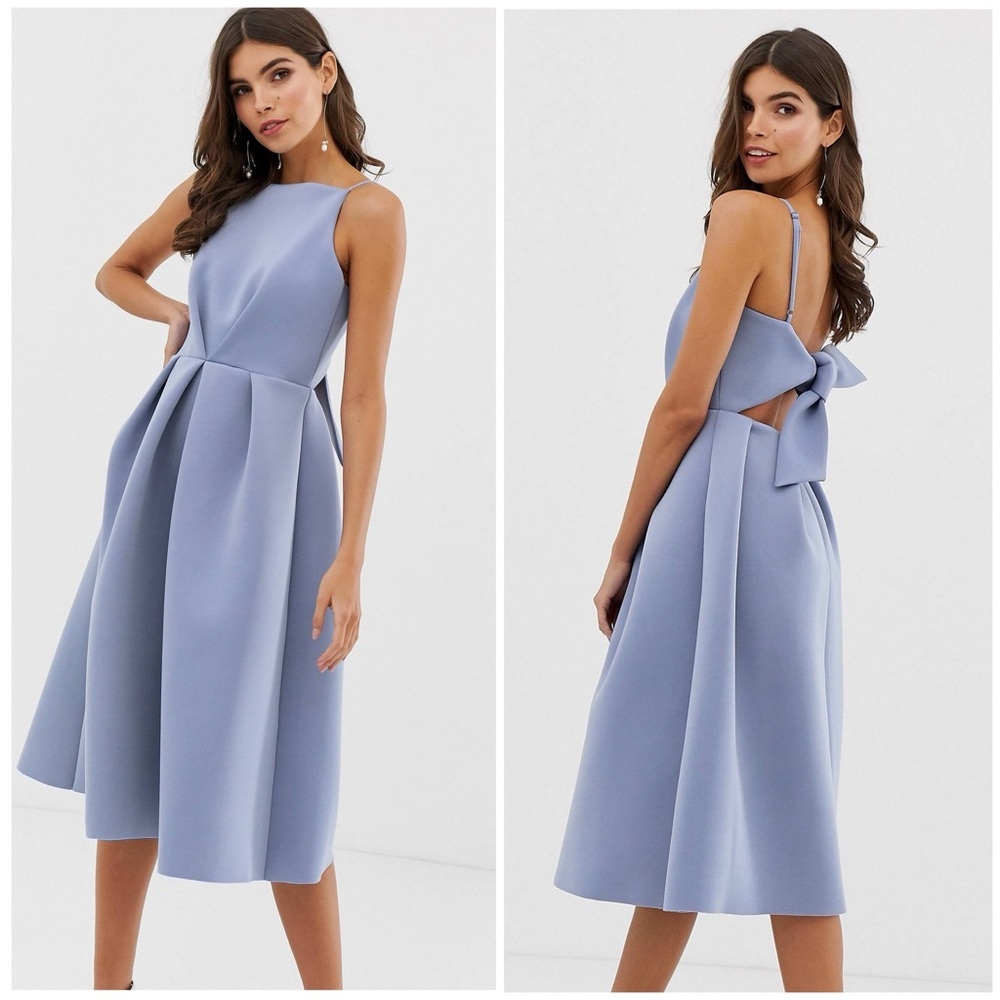ASOS Design Bow Back Midi Blue Dress Formal Party Event Wedding Sz 6